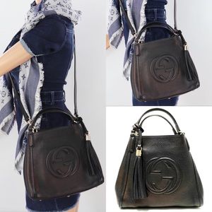 💎✨ALL LEATHER✨💎GUCCI Soho  Black Leather Handbag